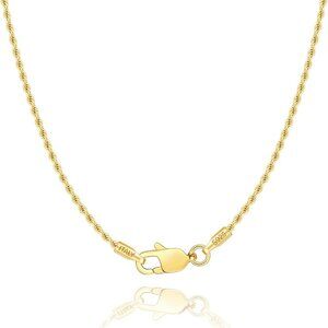 Solid 18K Gold Over 925 Sterling Silver Chain Necklace for Women, 1.35mm Rope Ch